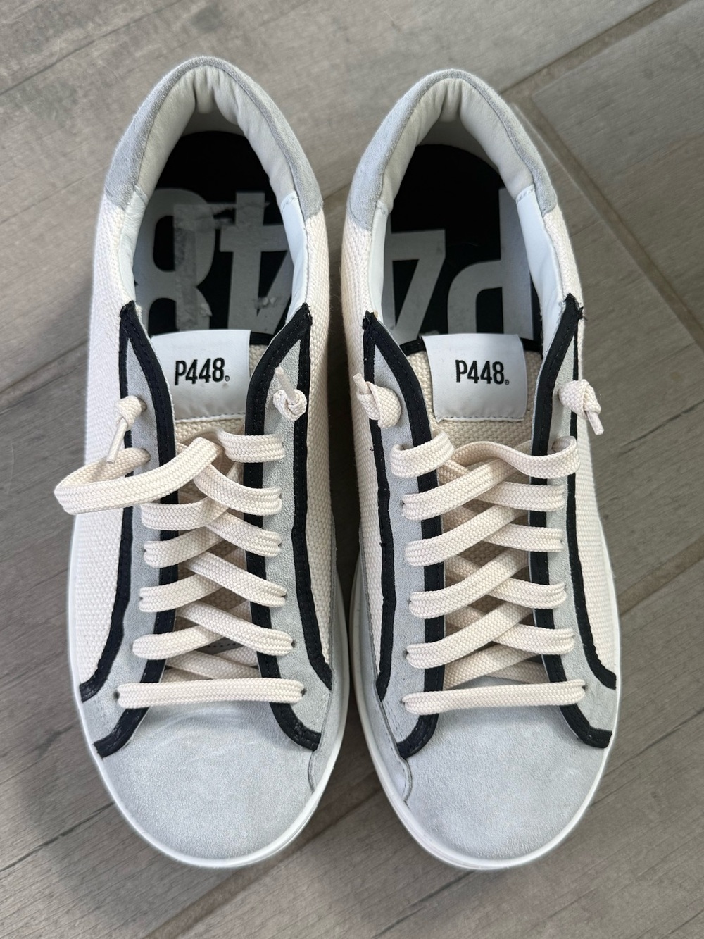 P448 Womens White Gray Black Low-Top Suede Sneakers New 39 8.5
